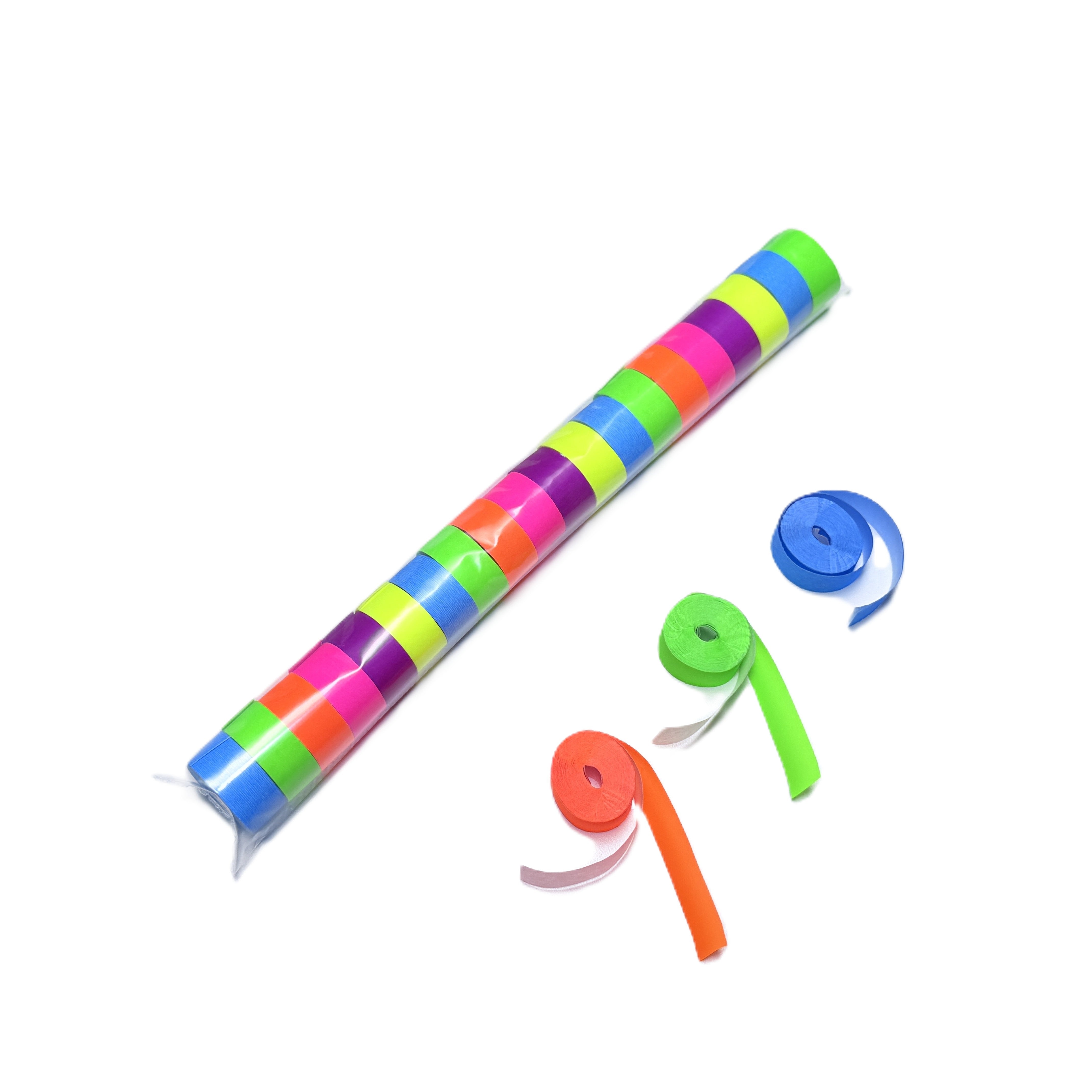 1" x 10" Double Rolled DayGlo & Tissue Streamer Confetti Sleeve: .5" wide