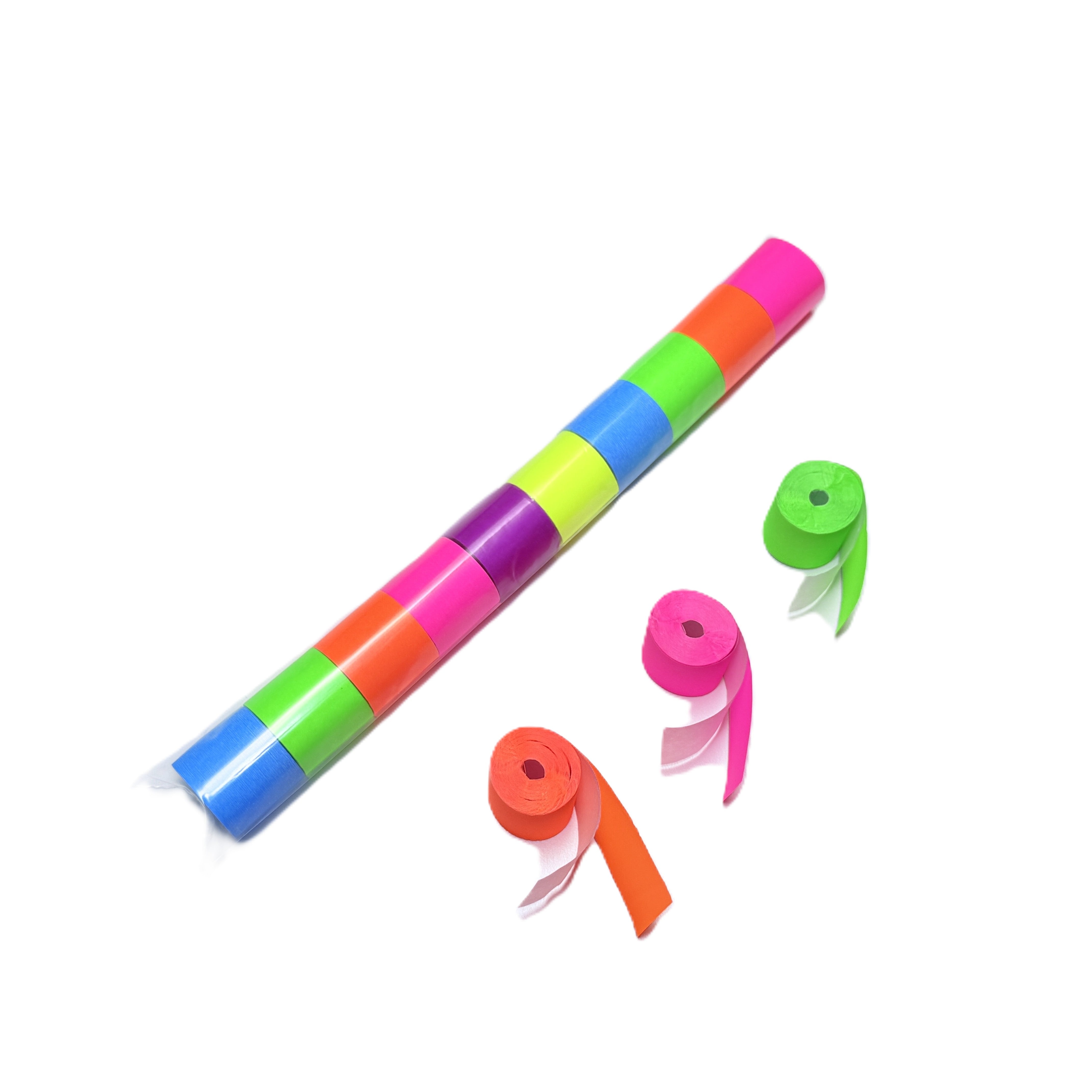 1" x 10" Double Rolled DayGlo & Tissue Streamer Confetti Sleeve: 1" wide