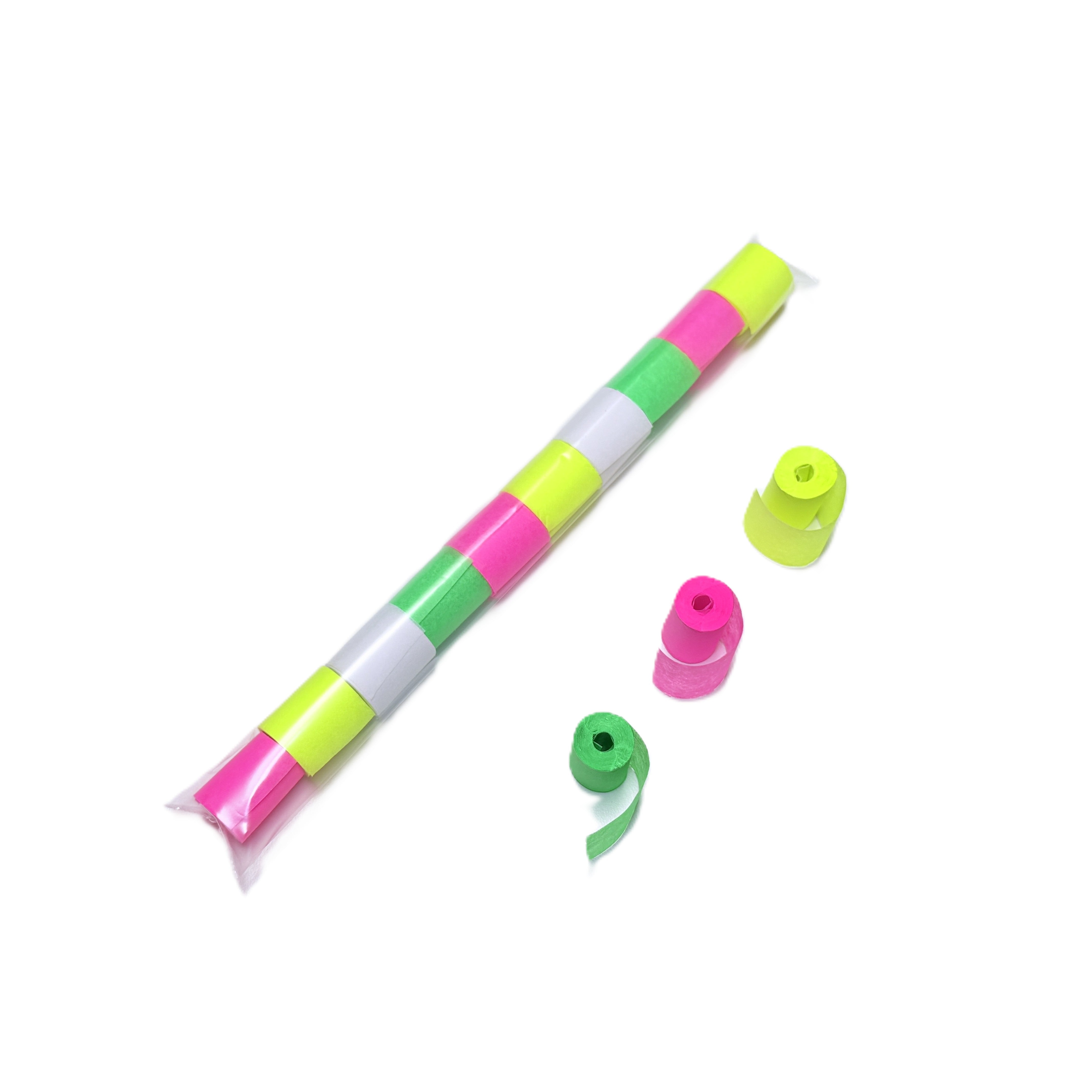 1" x 10" Double Rolled DayGlo & Tissue Streamer Confetti Sleeve: 1" wide