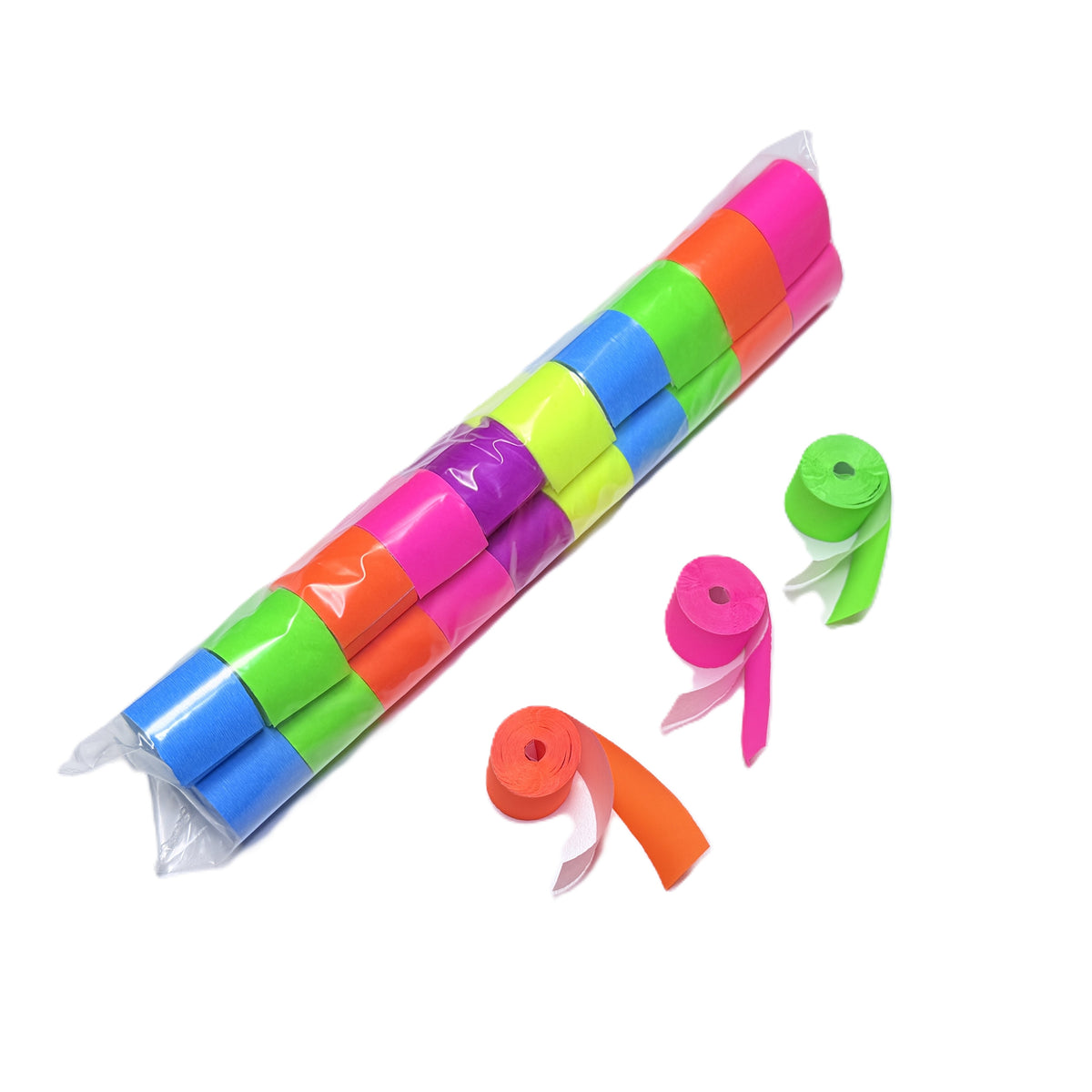 2" x 10" Double Rolled Neon DayGlo PVC & Tissue Streamer Confetti Sleeve: 1" wide