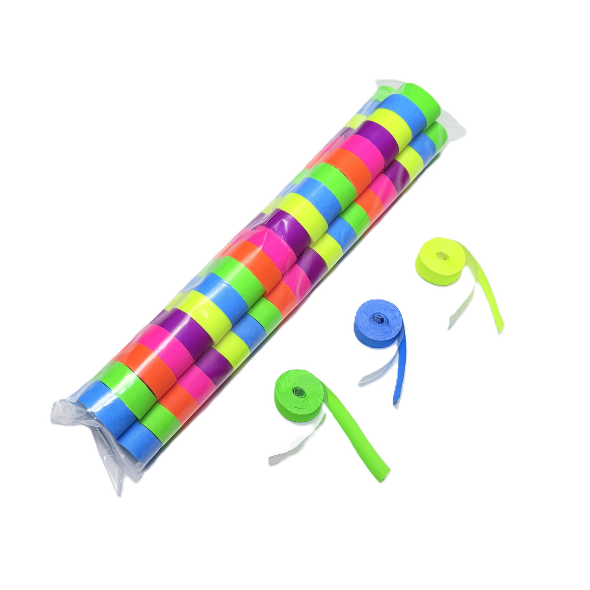 2" x 10" Double Rolled Neon DayGlo PVC & Tissue Streamer Confetti Sleeve: .5" wide