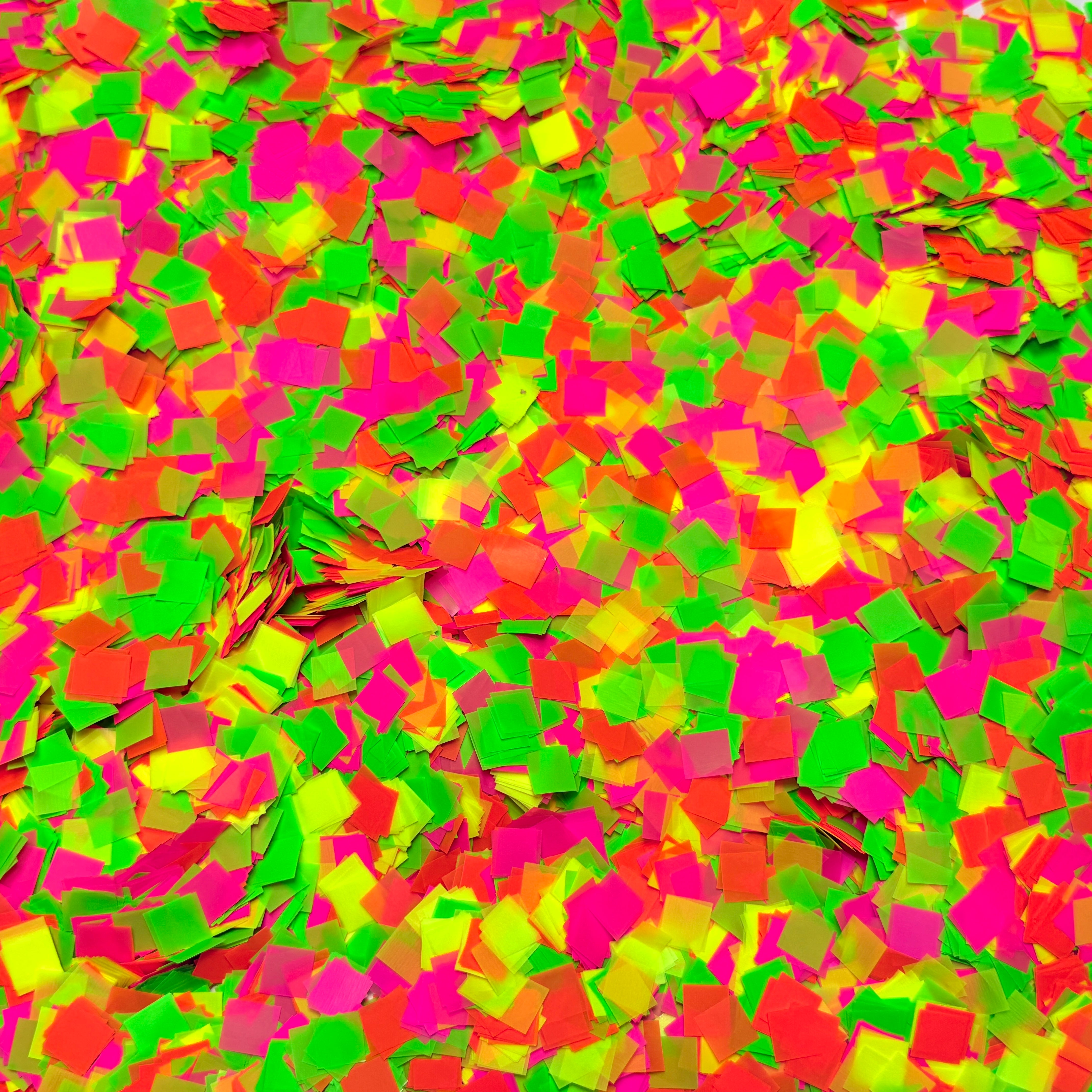 Pounds Bulk PVC Dayglo Square Confetti:  1" and larger
